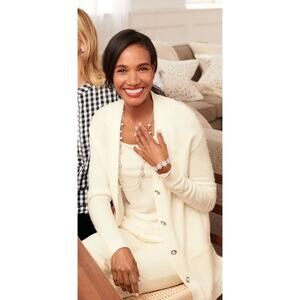 Talbots Pearl Button V-Neck Cardigan Super Soft in Cream Size L | Preppy Classic